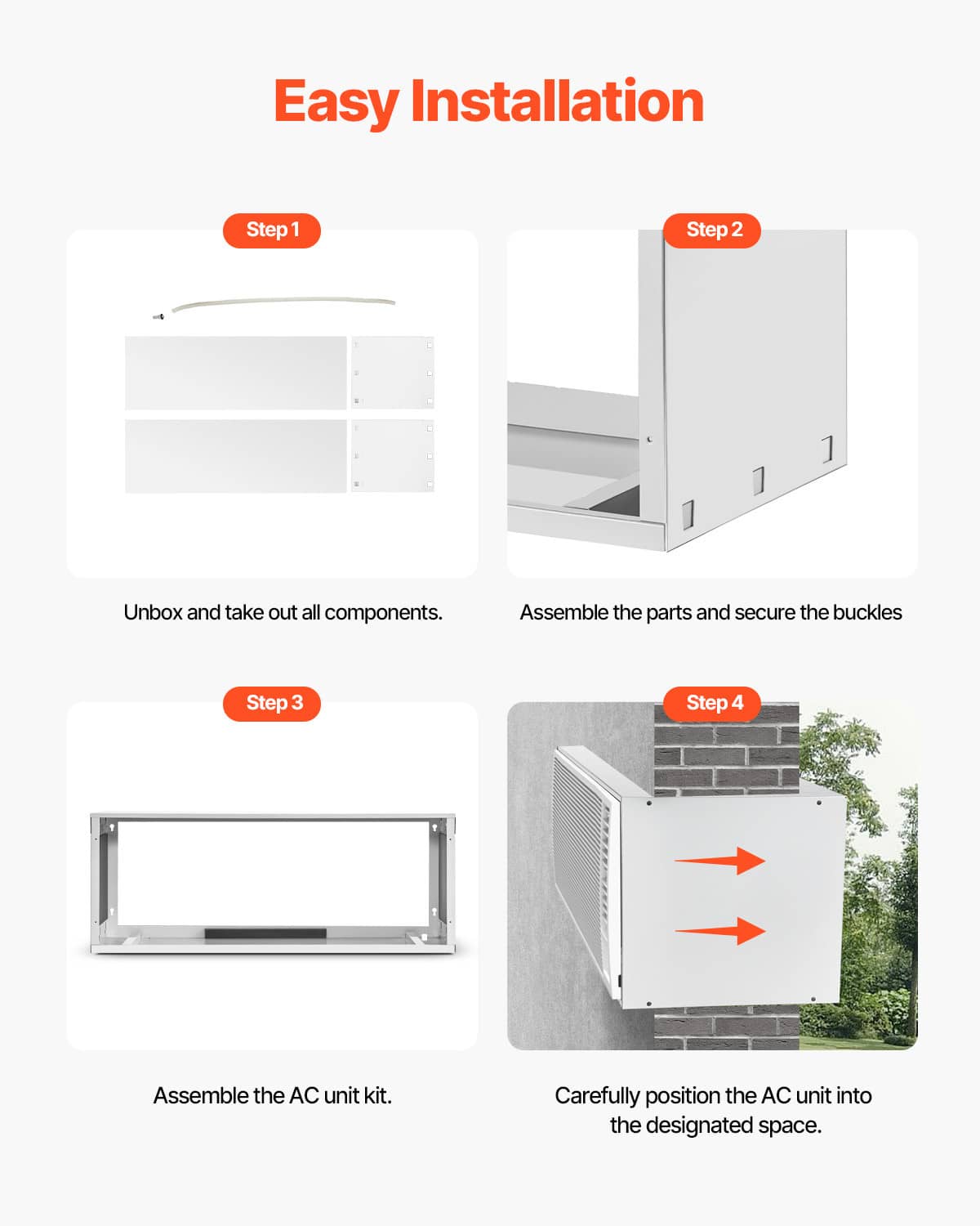 Through-the-wall AC sleeve installation kit parts for assembling the wall frame