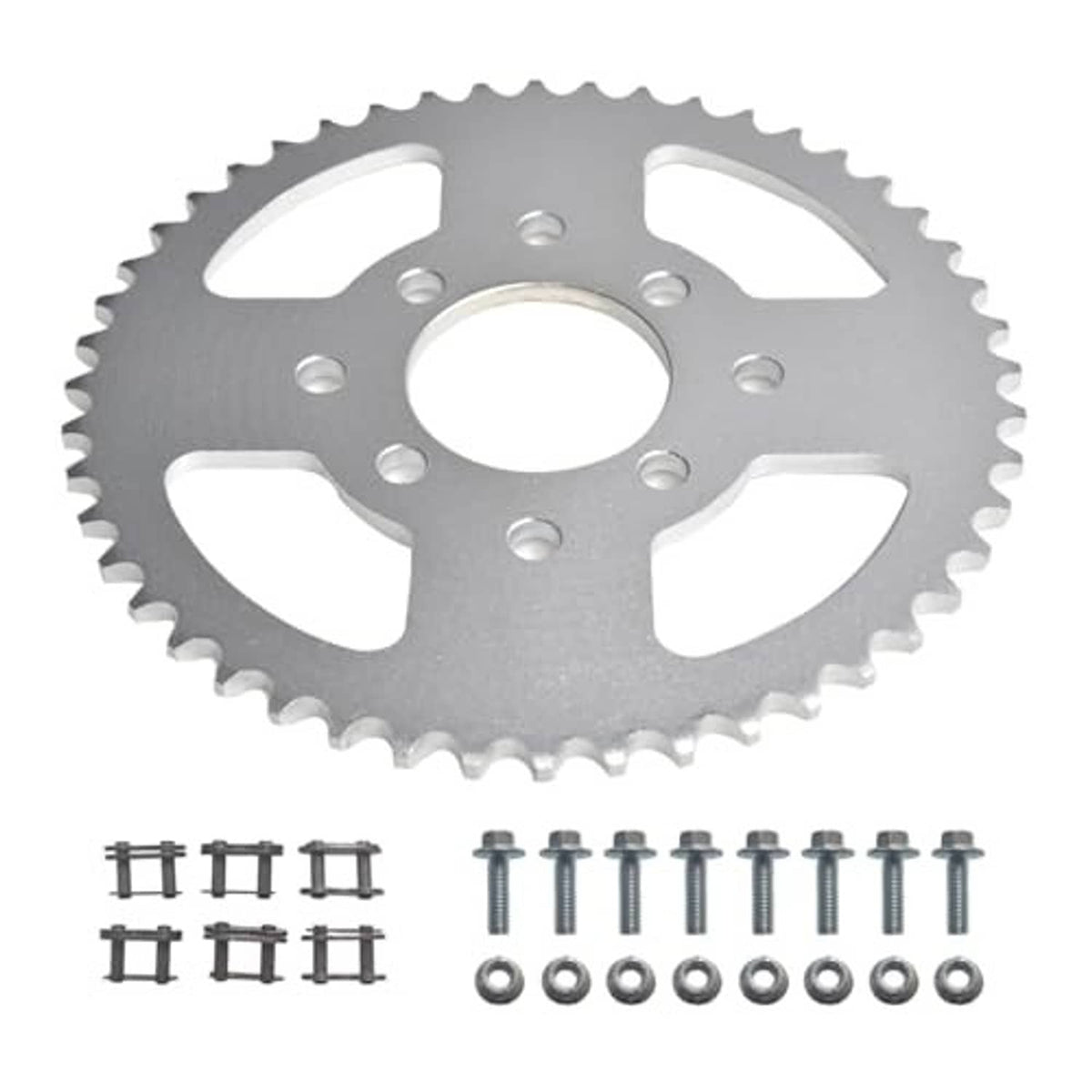 48T steel sprocket, silver-gray finish, 8 mounting holes bolt pattern