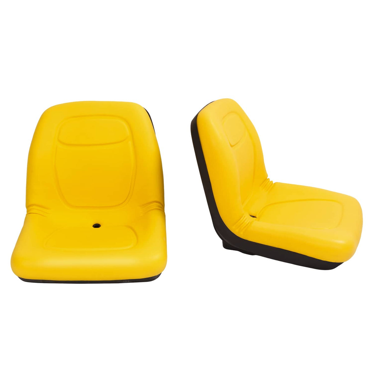Two yellow seat cushions with black sides, one angled right