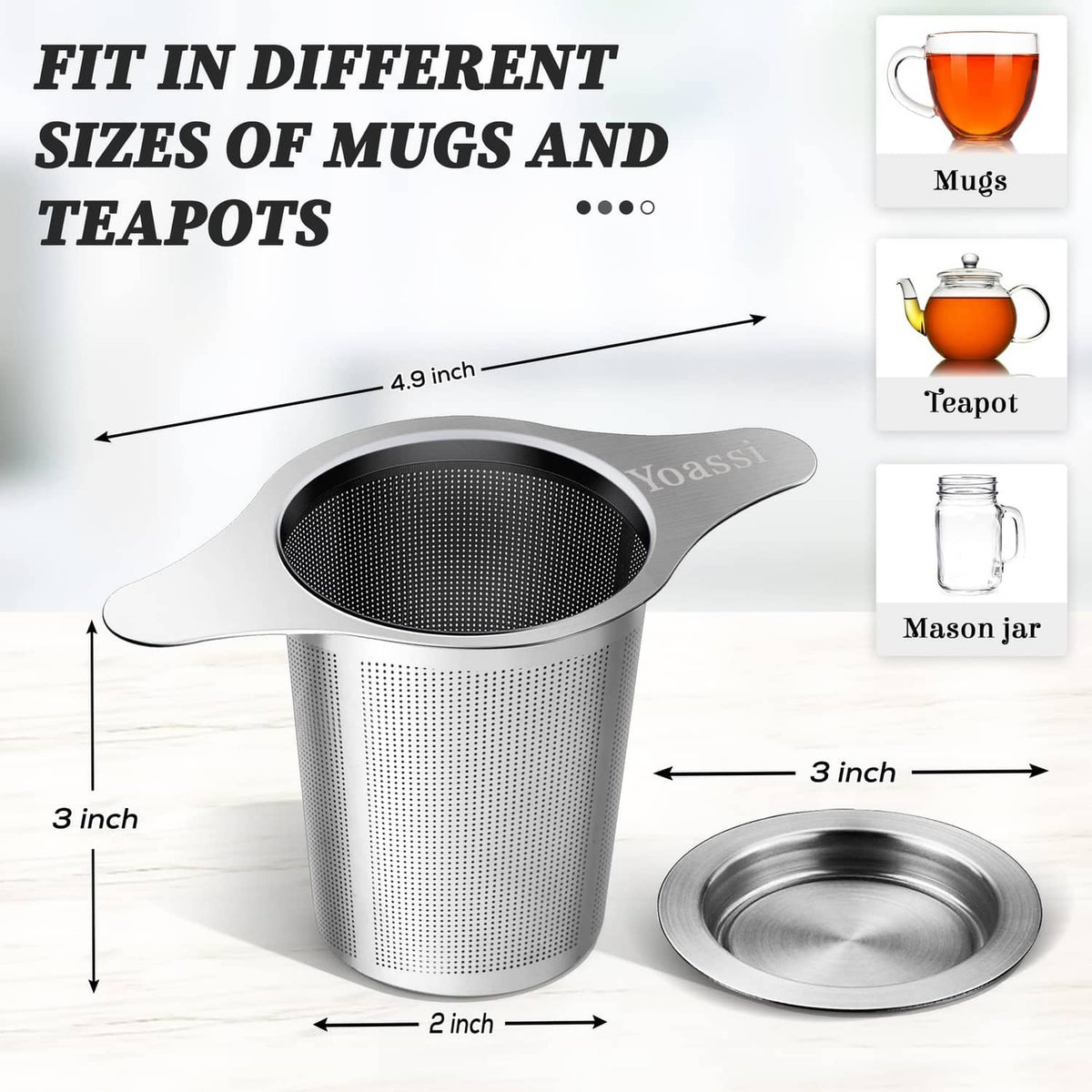 Stainless steel mesh tea infuser with handle and separate circular drip base