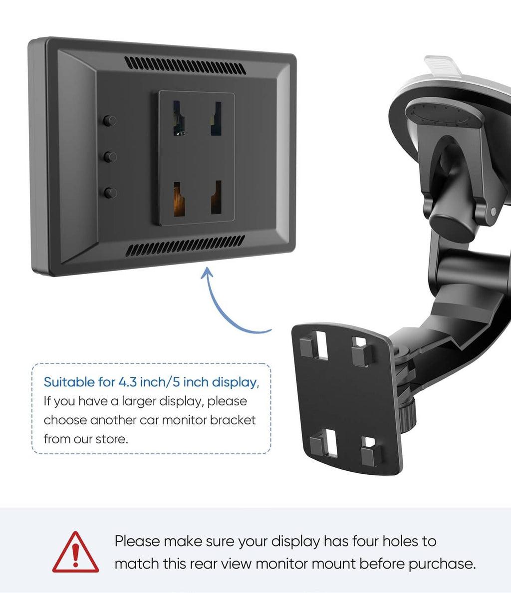 Black 4.3-inch monitor mount plate with rear-view mount bracket and suction base