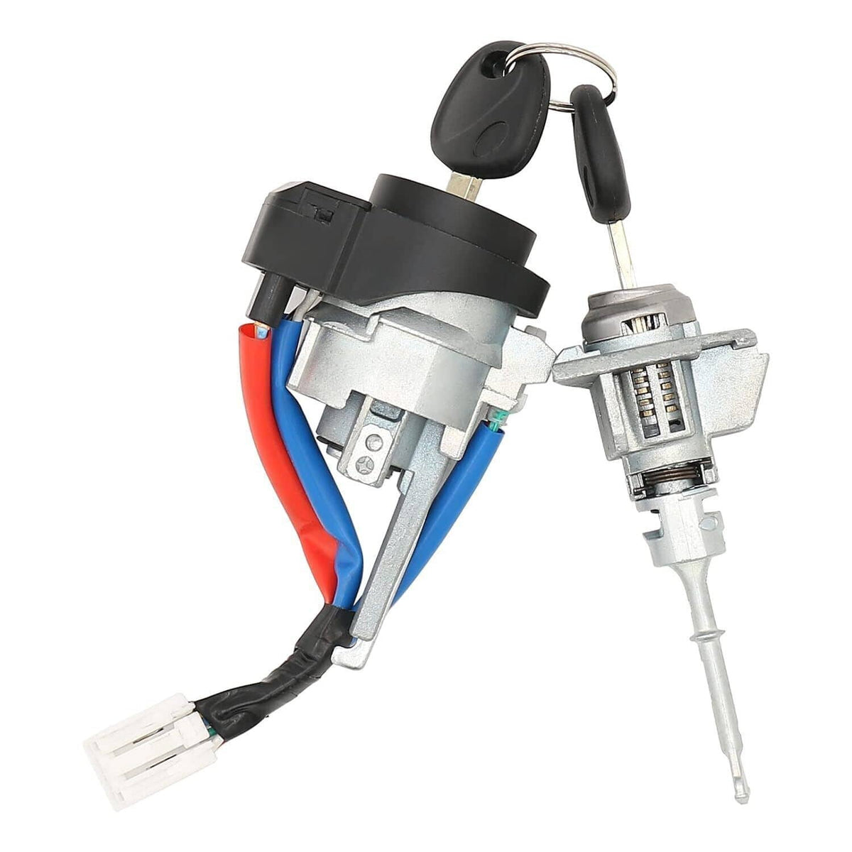 Car door lock and ignition switch cylinder set with keys and wiring harness