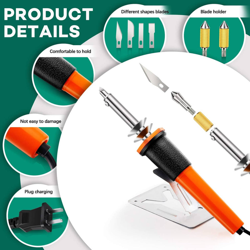 Electric hot knife cutter tool with blade holder and multiple shaped metal blades