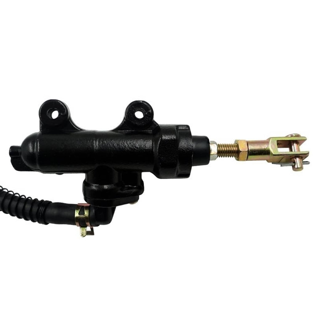 Rear brake master cylinder pump, side view with mounting holes