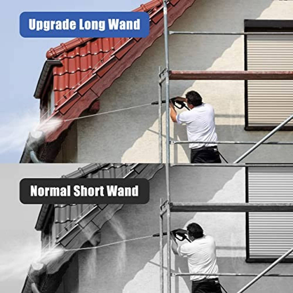 Long silver pressure washer extension wand with quick-connect tips