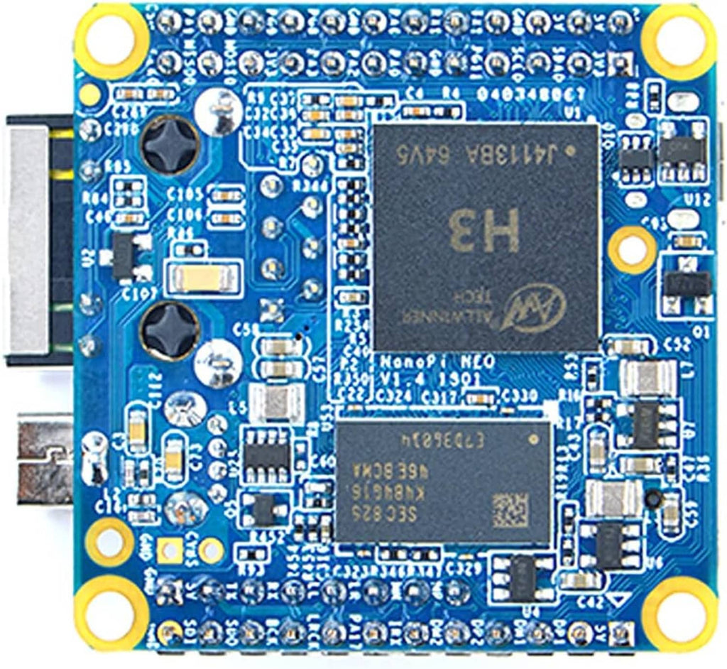 Nanopi NEO H3 development board close-up showing main chip and circuit traces