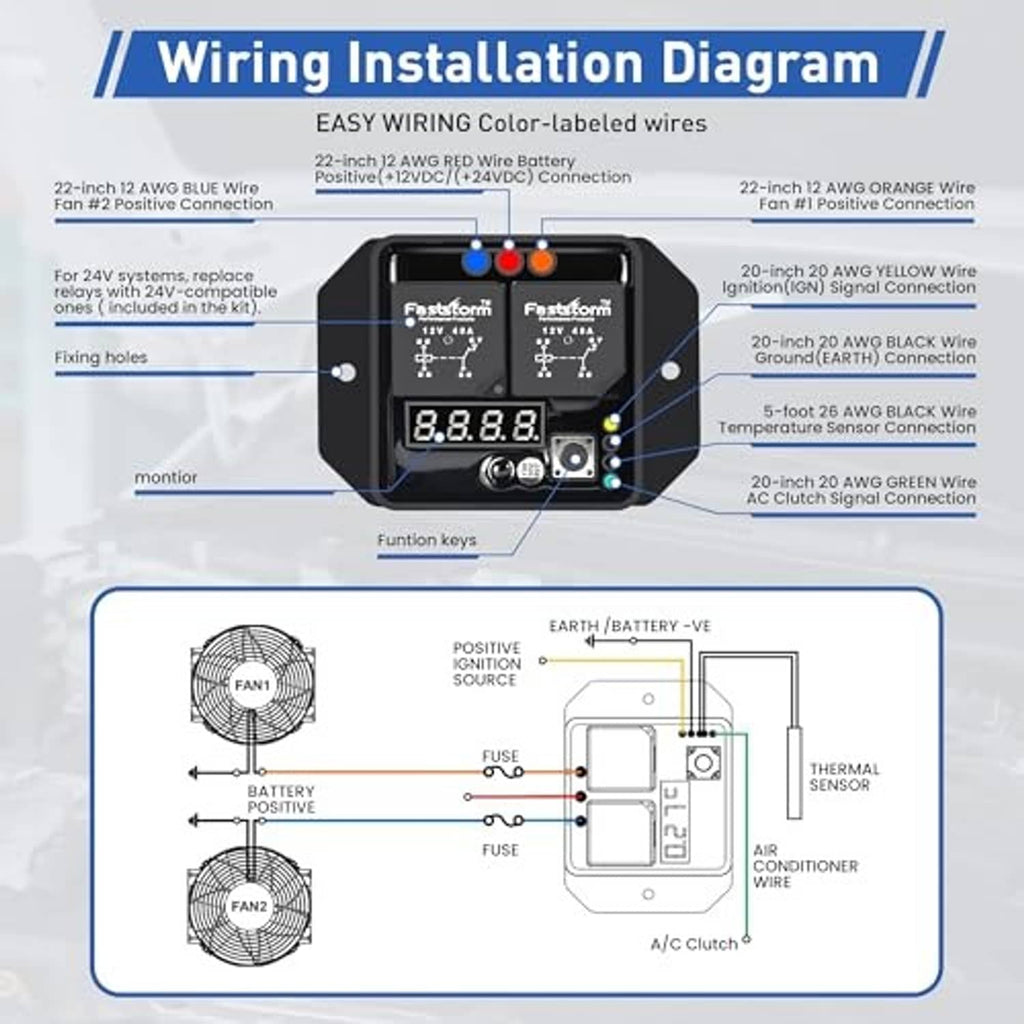 Wiring installation diagram showing digital control module with battery, ignition, sensor lines