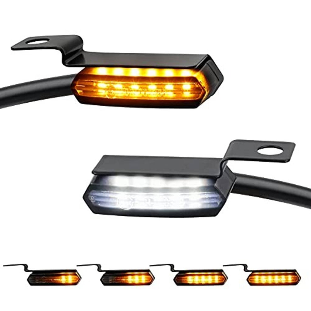Pair of front LED turn signals with amber lens and clear white running light