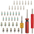 Air conditioning valve core accessory kit with Schrader cores and remover tools