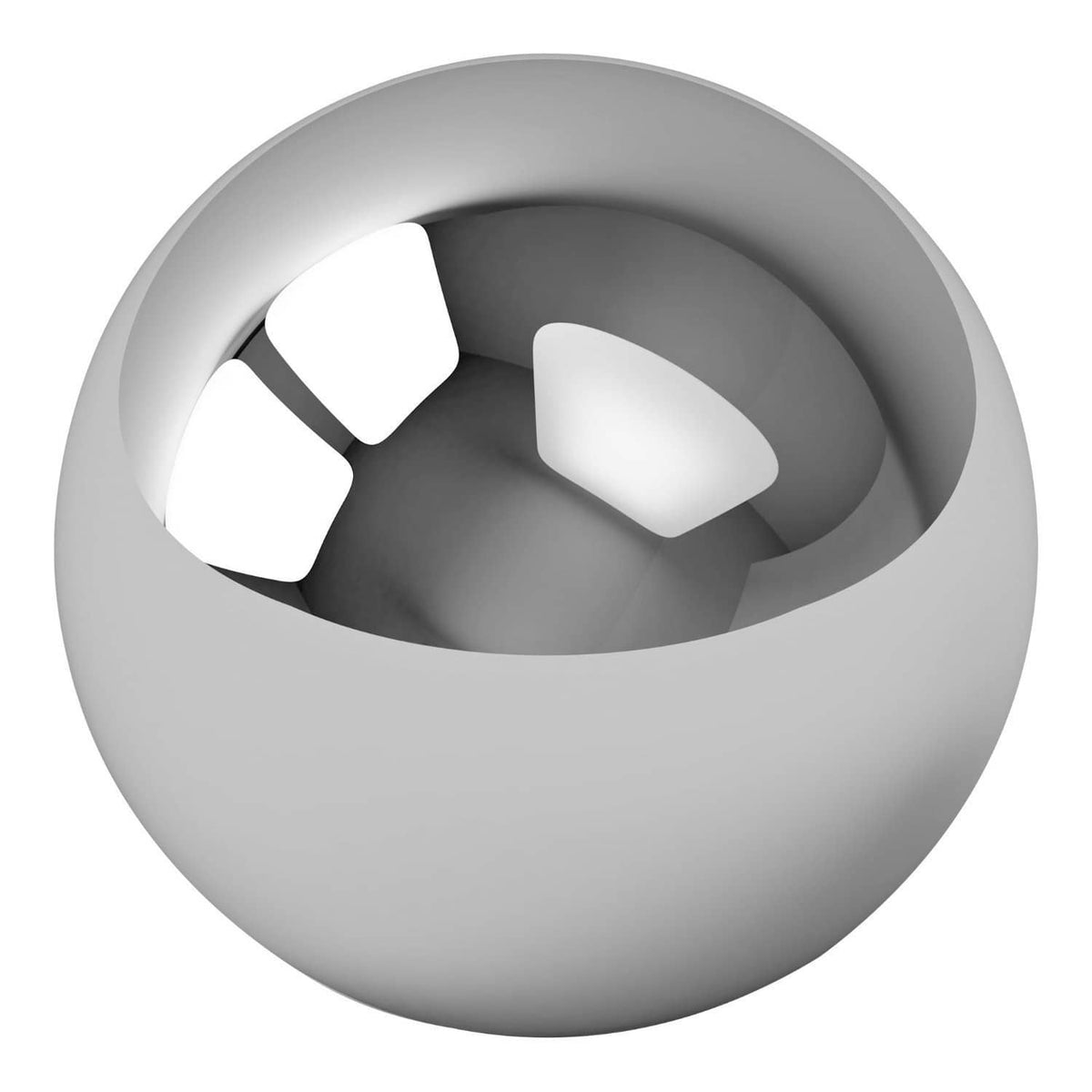 Gray chrome steel bearing ball with cutaway view showing inner rolling spheres