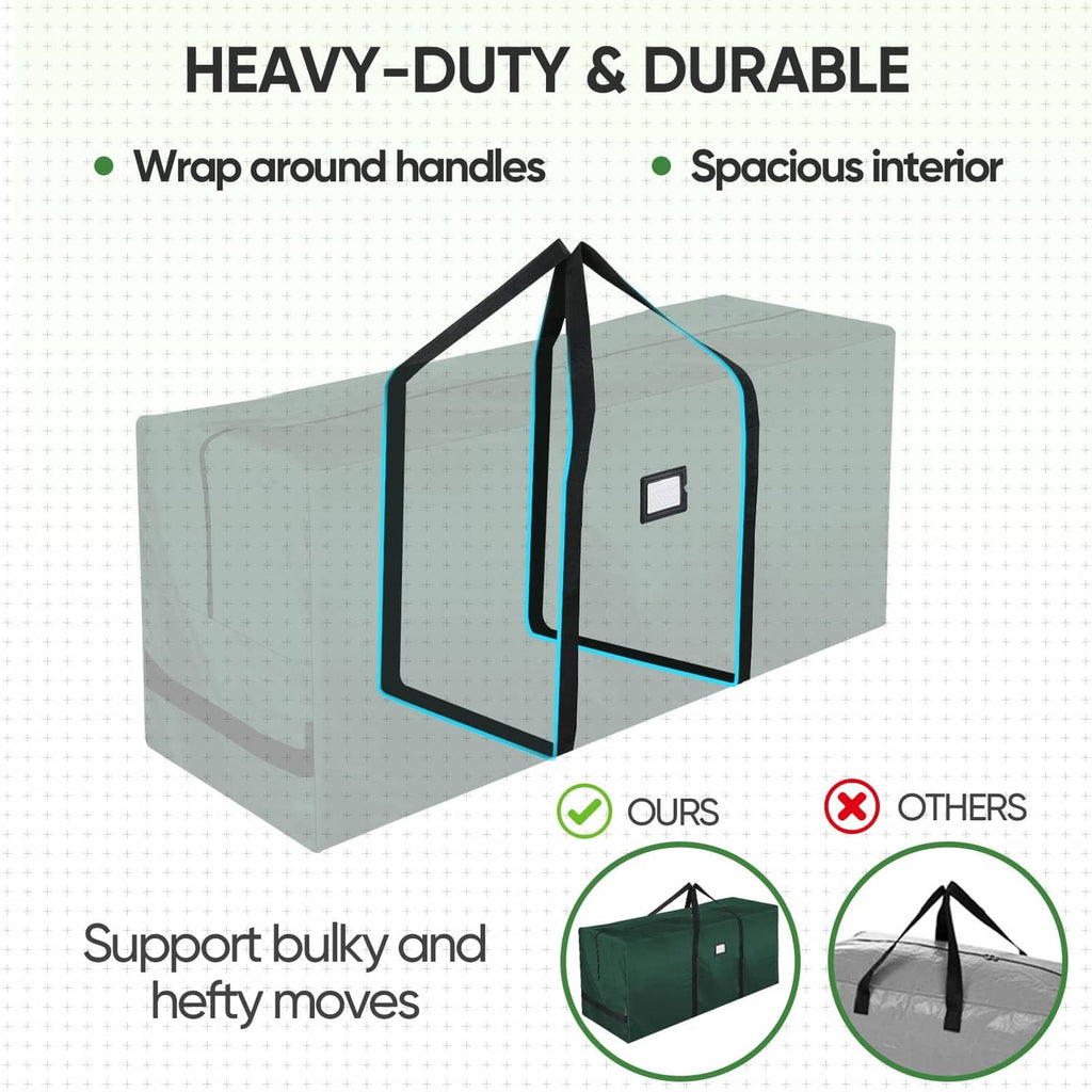 Green heavy-duty tree storage bag with wraparound handles and roomy interior