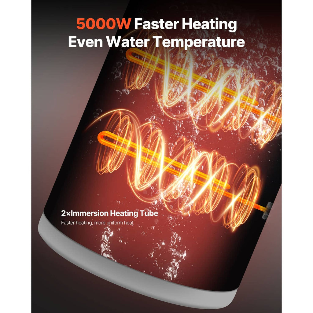 Electric water heater heating elements graphic with 5000W faster heating for hot water