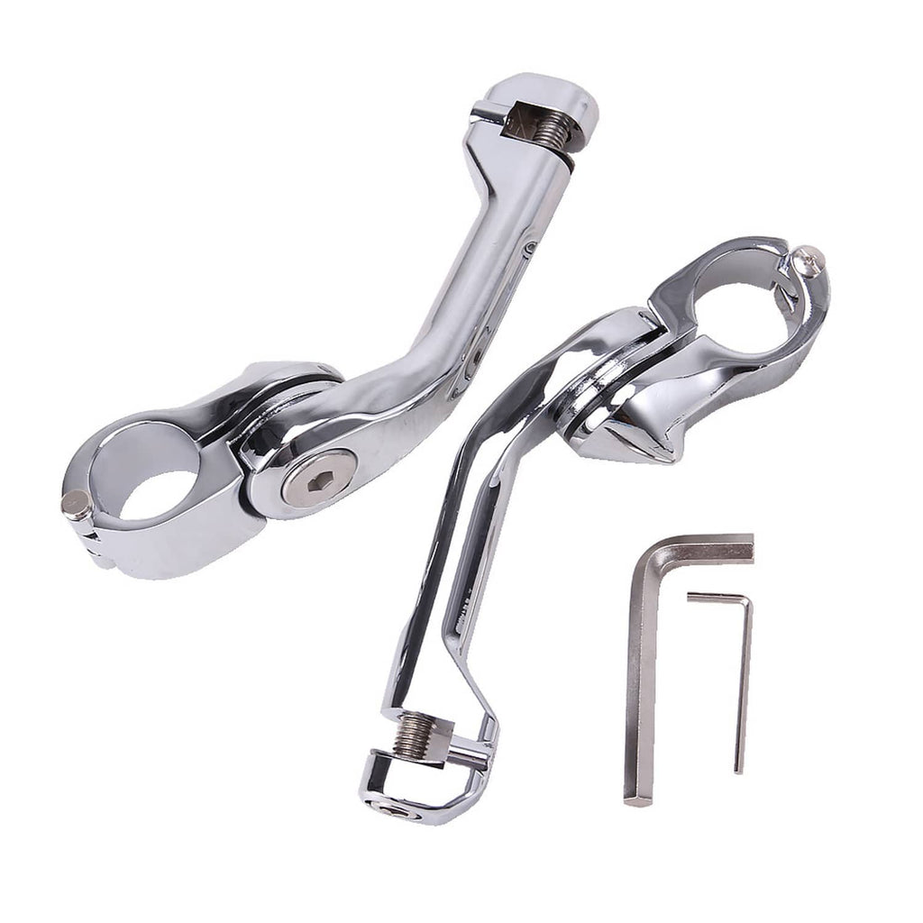 Chrome long highway foot pegs with threaded mounting ends and black tread pads