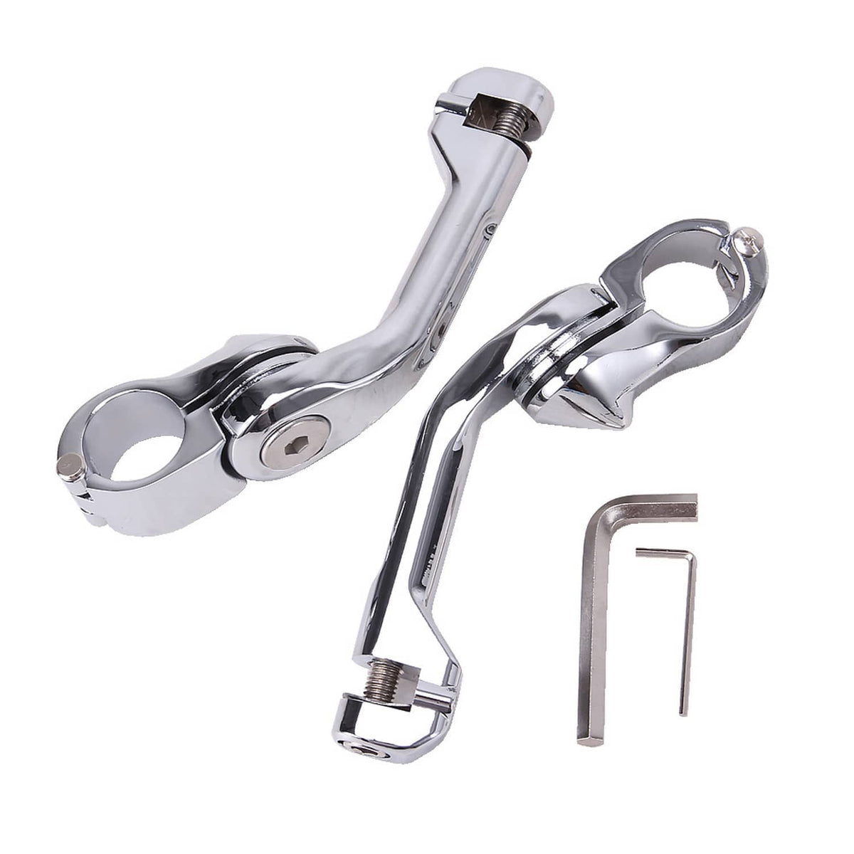 Chrome long highway foot pegs with threaded mounting ends and black tread pads