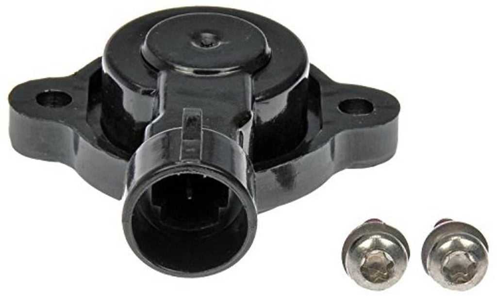 Black throttle position sensor with mounting holes, open connector port, two screws