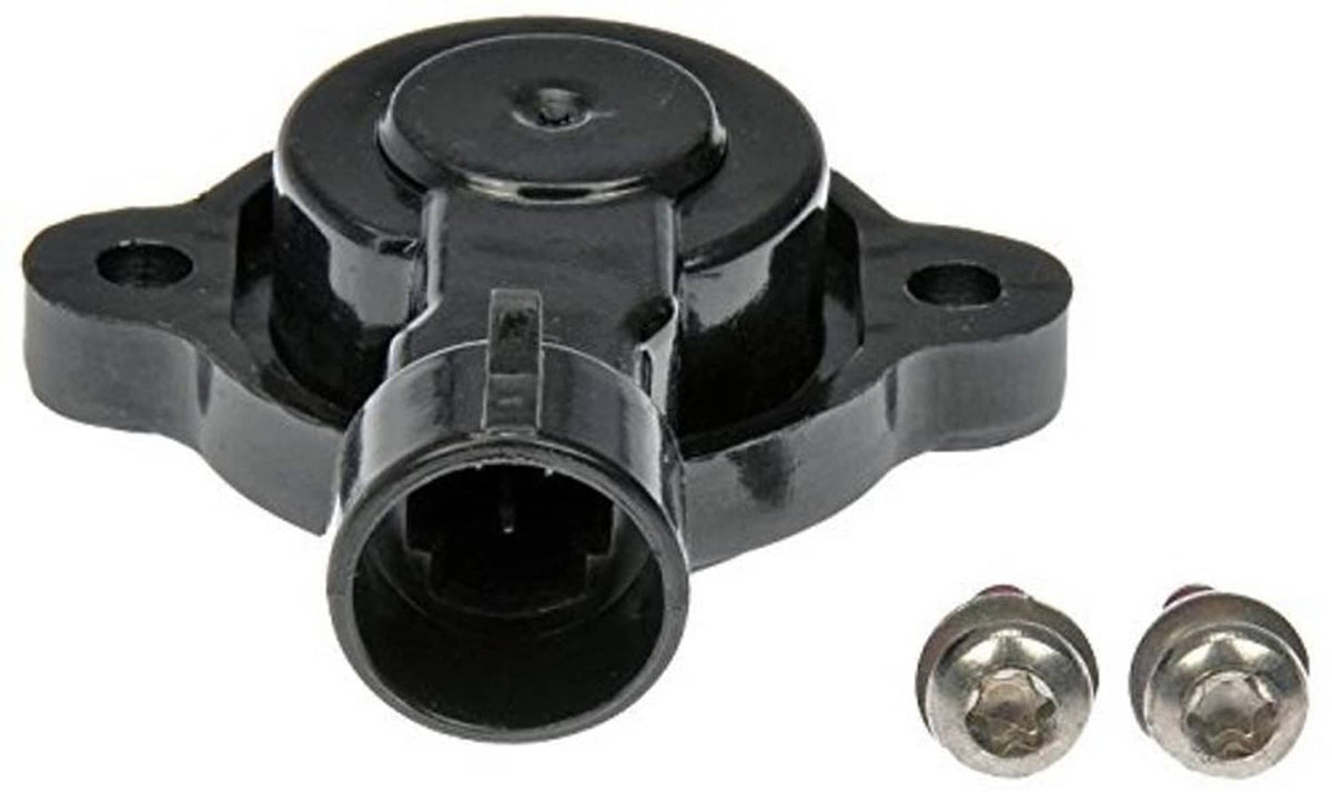 Black throttle position sensor with mounting holes, open connector port, two screws