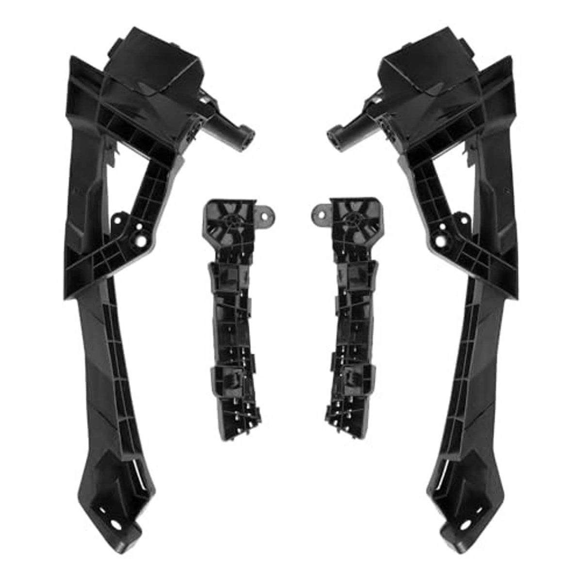 Black plastic headlight and bumper bracket mount retainer kit with two supports and hardware