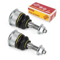 Pair of front upper ball joints with black rubber boots and chrome studs
