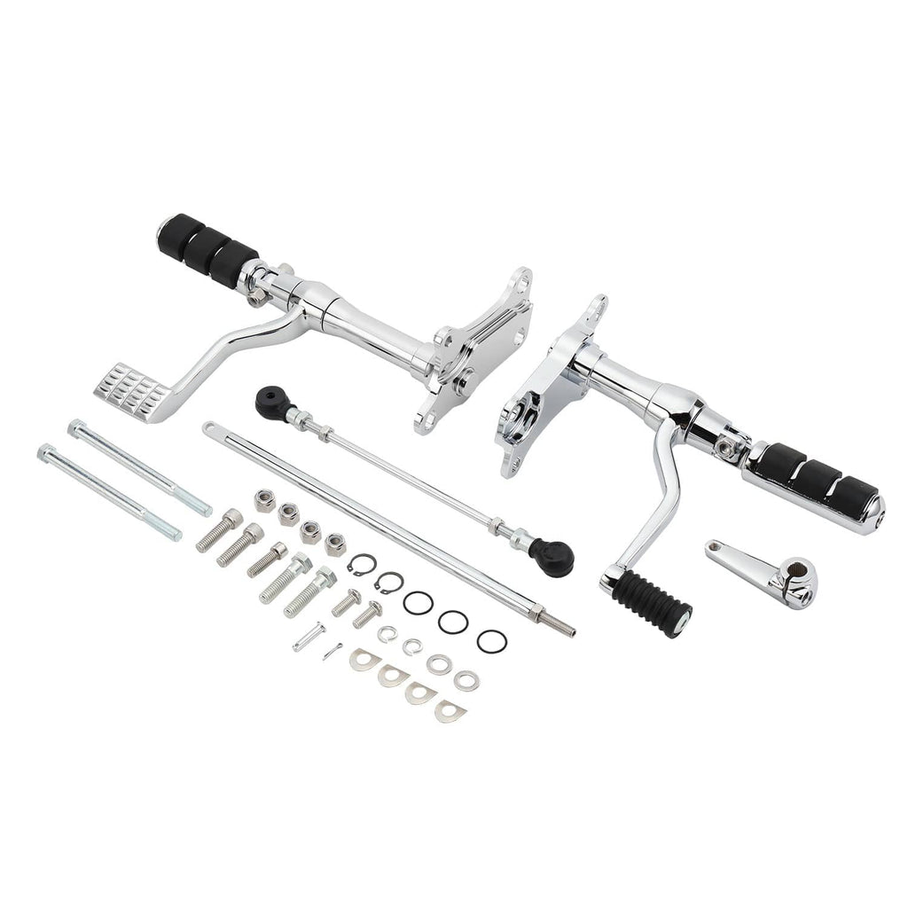 Chrome forward control pegs, levers, and linkage kit with hardware pieces