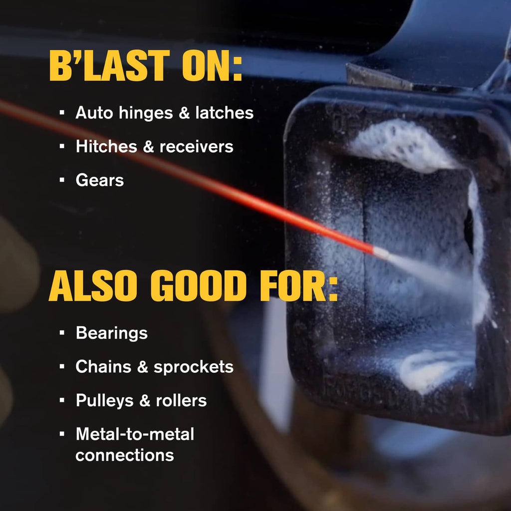 Aerosol spray creating white foam on a metal hinge or latch