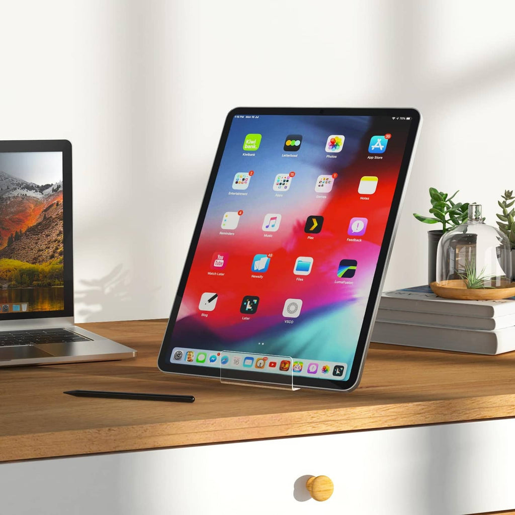 Clear acrylic tablet display easel stand with front cradle