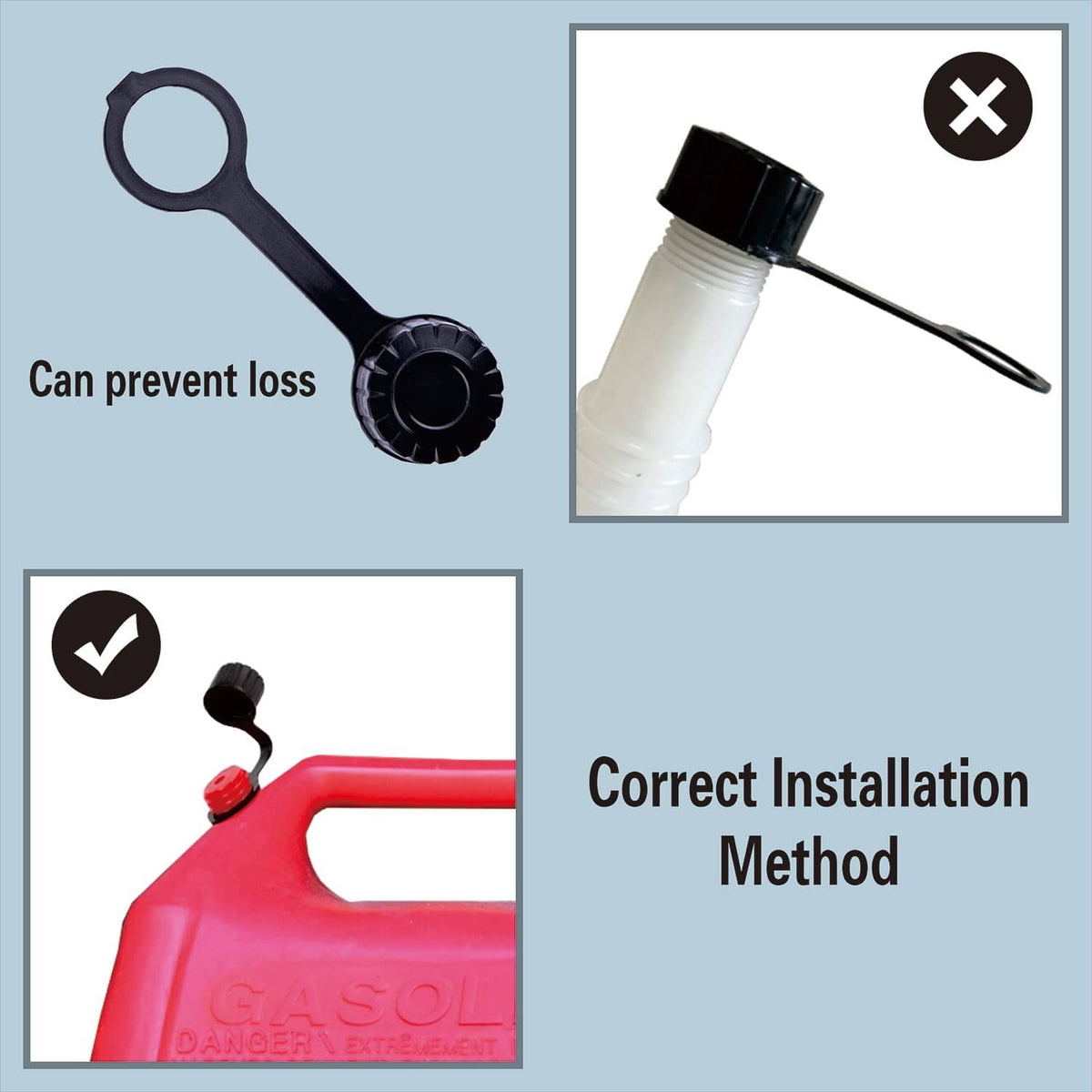 White gas can nozzle with rubber sealing ring and vent cap installation tool