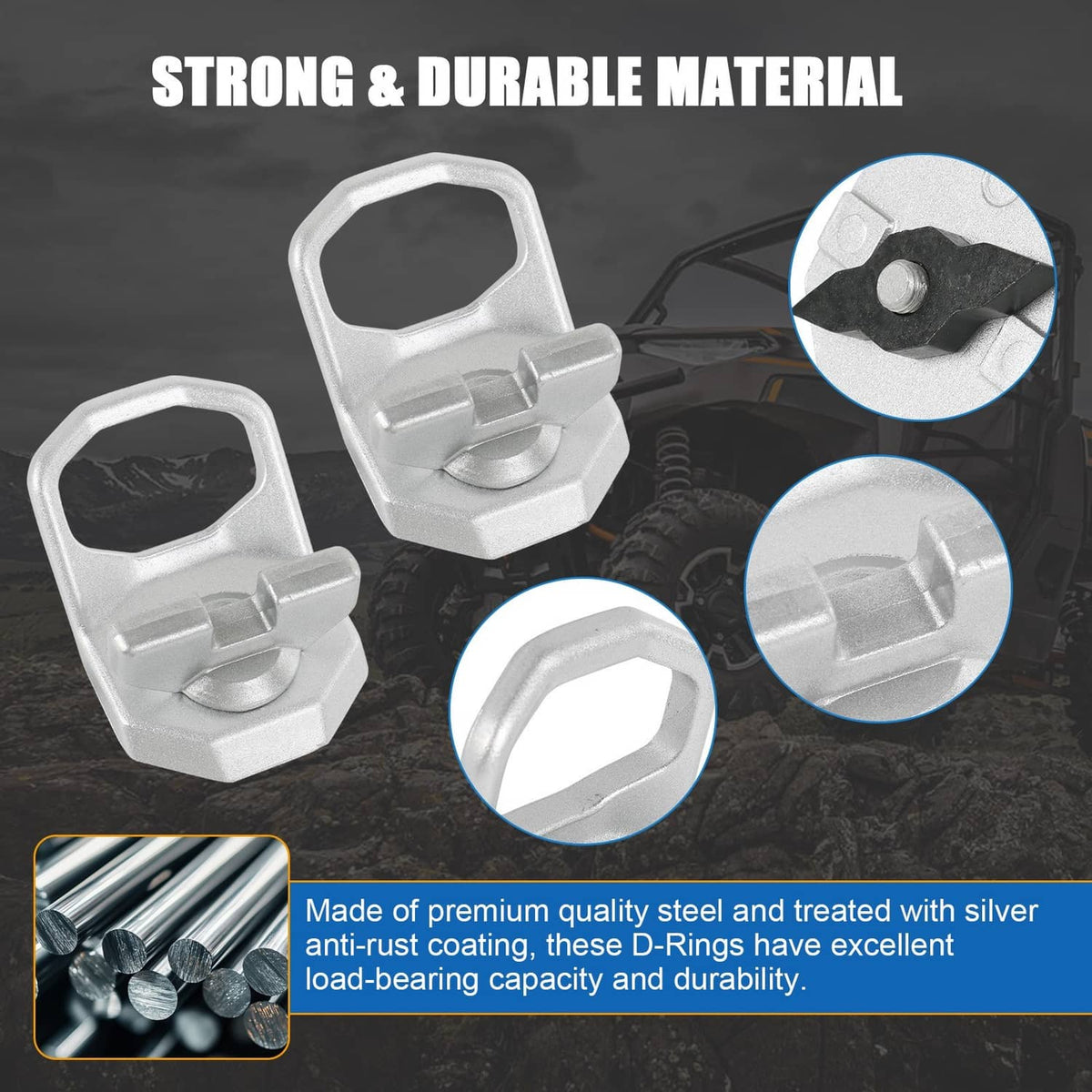 Silver Lock And Ride Max D-Rings with black bolt plates and latch detail