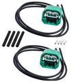 Headlight wiring connector harness with two green plug connectors and black wire leads