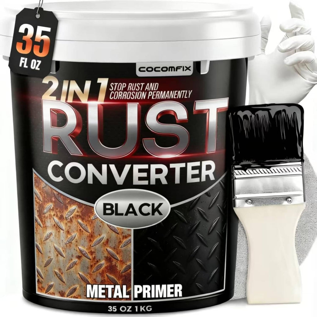 2-in-1 rust converter and metal primer paint can, matte black, 35 oz