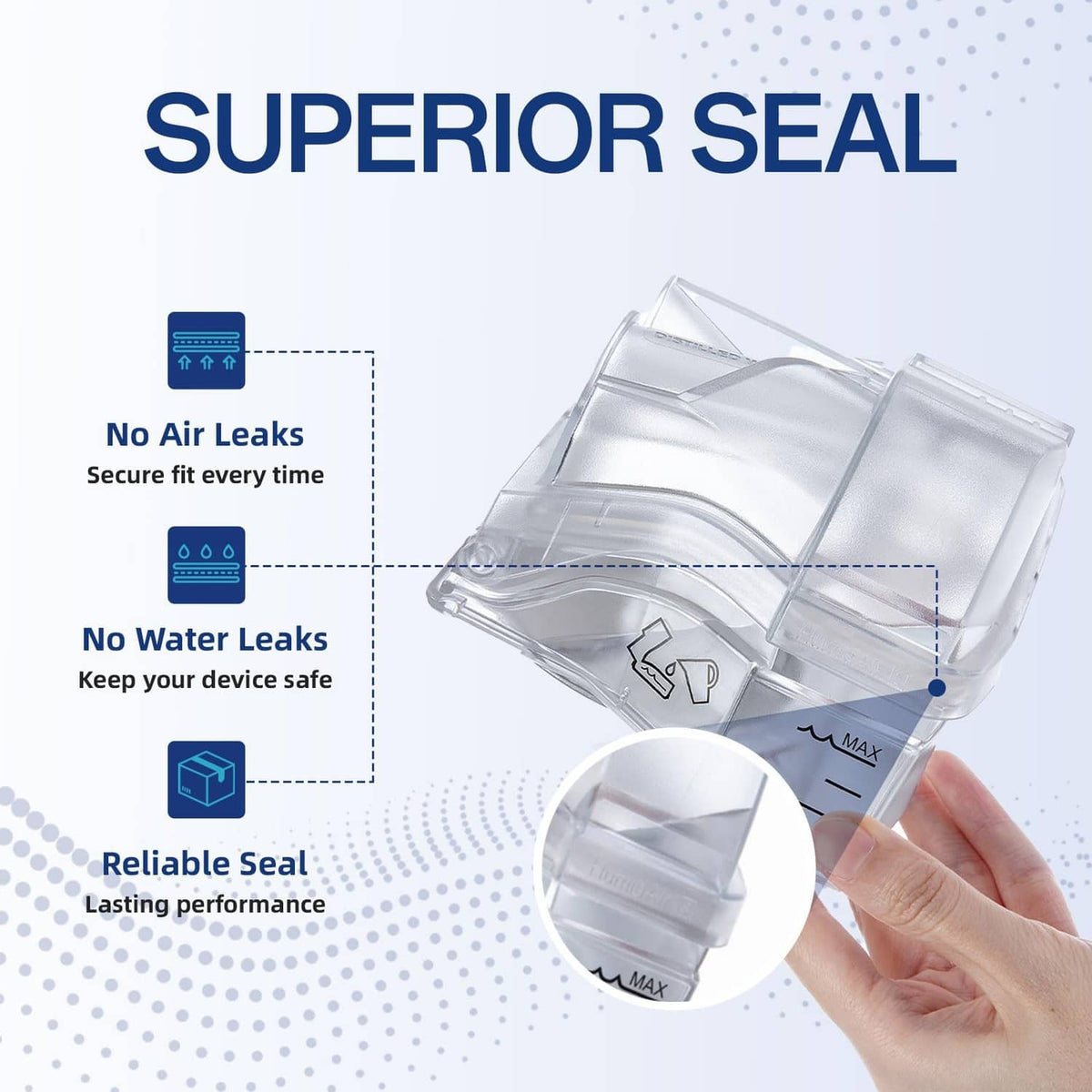 Water chamber gasket for secure sealing, transparent chamber gasket detail