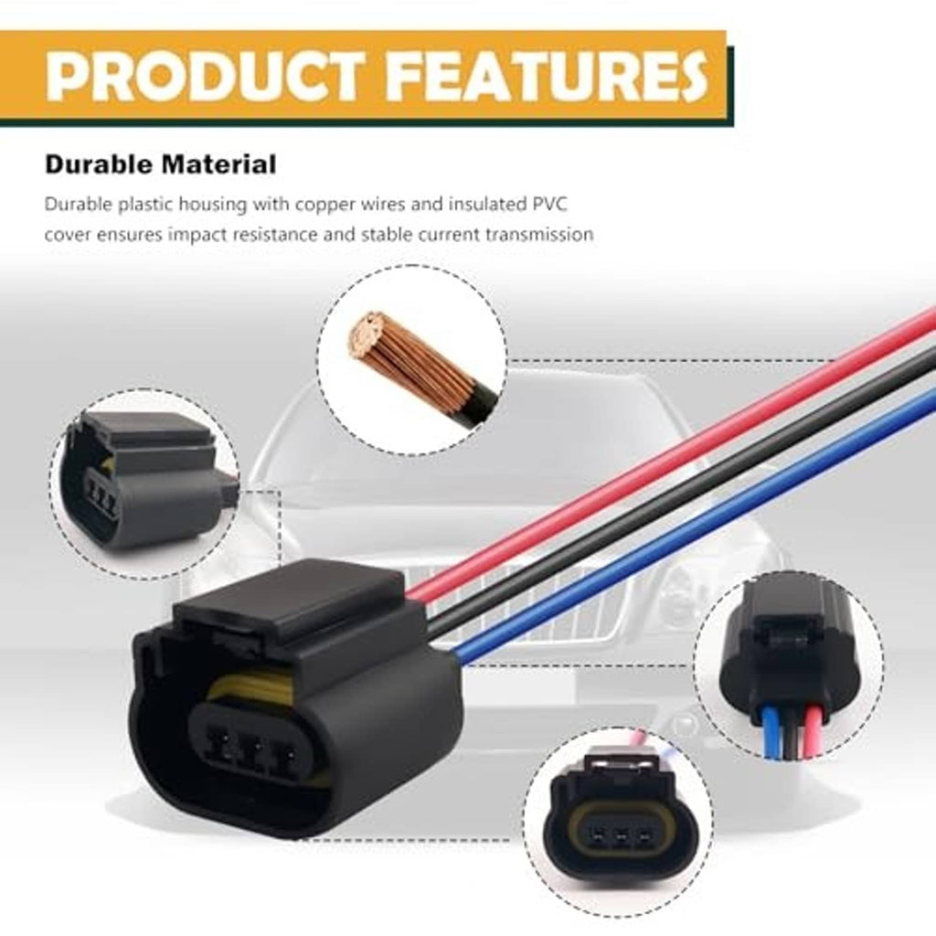 Headlight connector pigtail with black housing and insulated red/blue wires