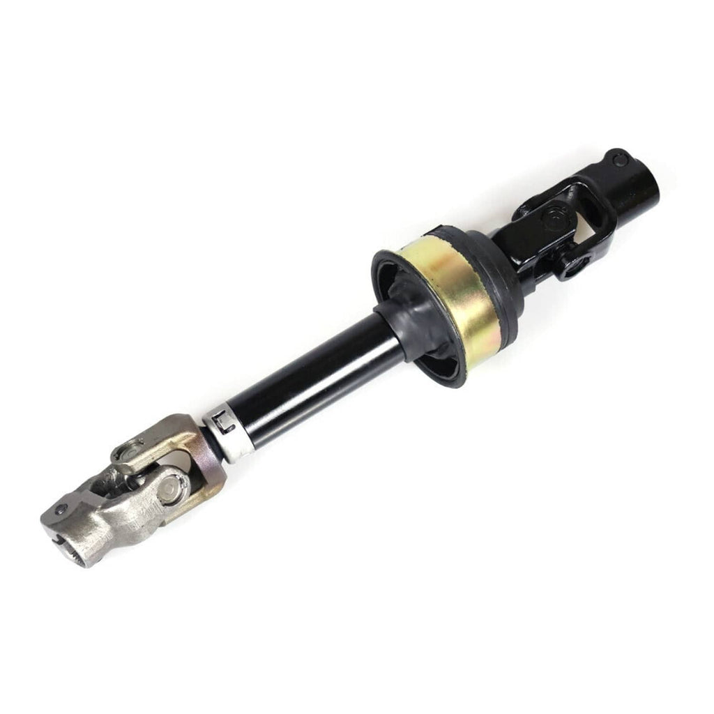 Steering intermediate shaft assembly with black housing, gold ring, and silver yoke