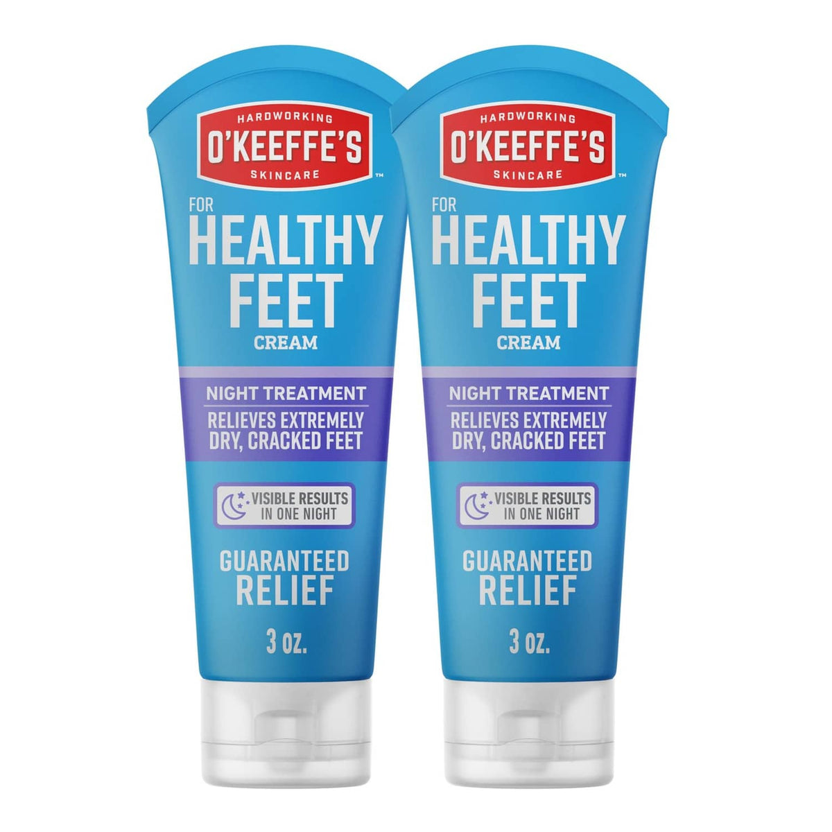O'Keeffe's Healthy Feet night treatment foot cream tube, white cap, pack of 2