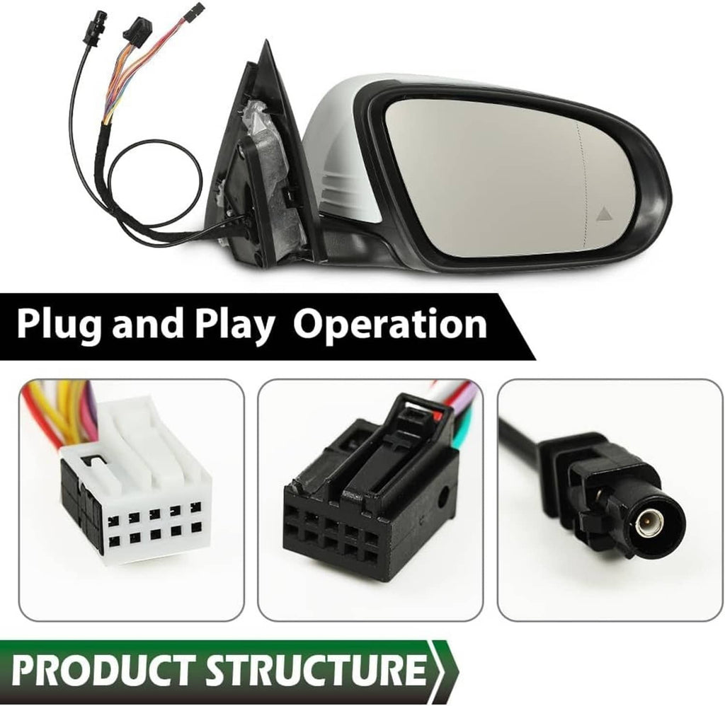 Right-side mirror assembly with plug-and-play wiring harness and connector ports