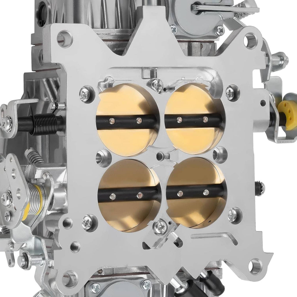 Four-barrel carburetor with four gold bores and silver aluminum body