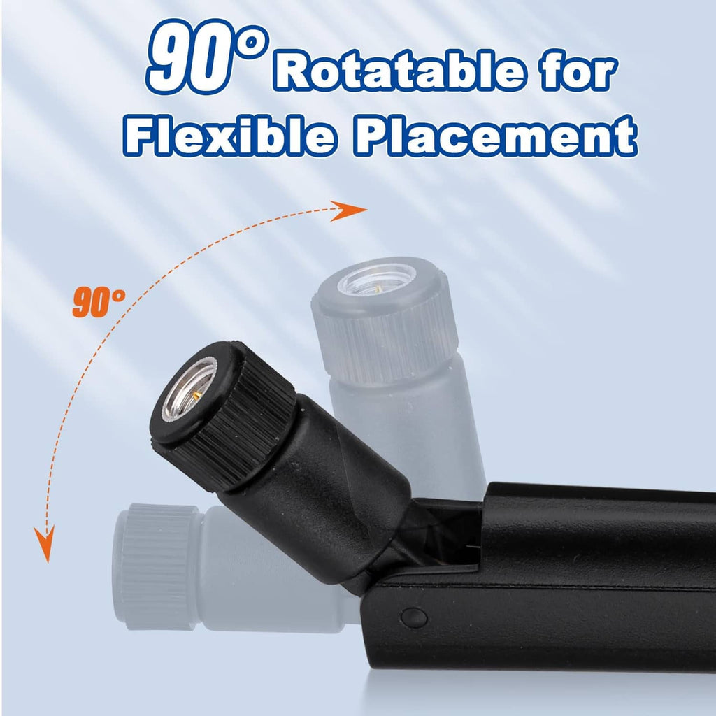 Black omnidirectional antenna with 90° rotatable base and SMA male connector