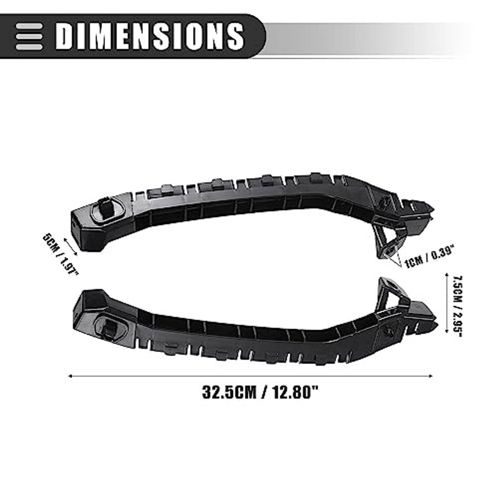 Black front bumper bracket retainer, size diagram with mounting tab ends