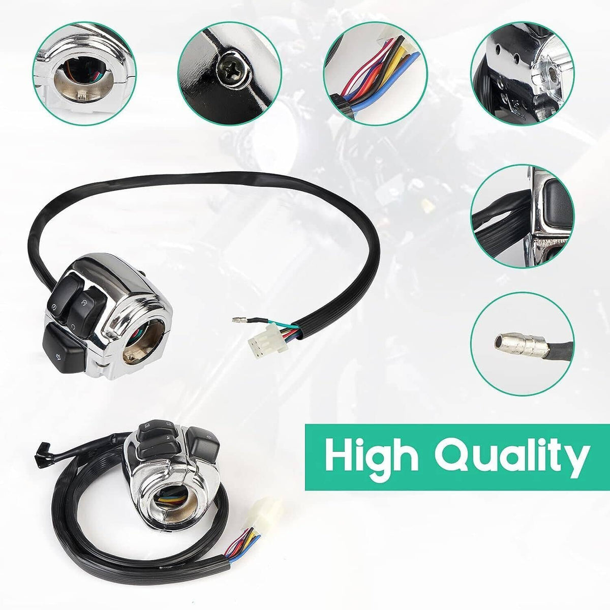 Motorcycle handlebar control switch kit with wiring harness and connectors