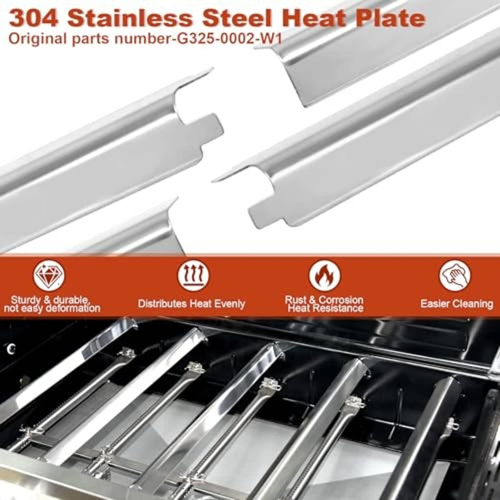 Stainless steel grill heat plate panels with mounting clips and fasteners