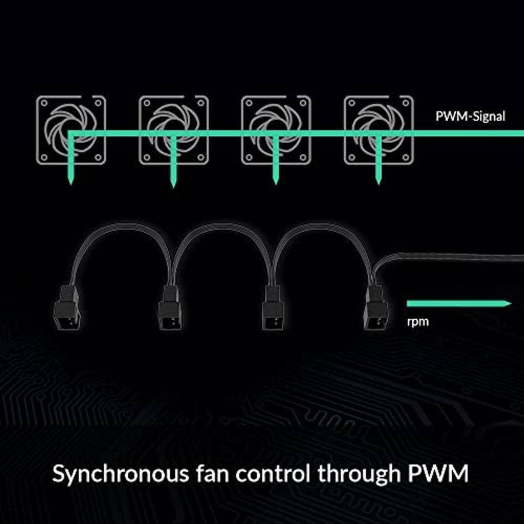 4-pin PWM fan splitter extension cable with four black connectors for synchronous control