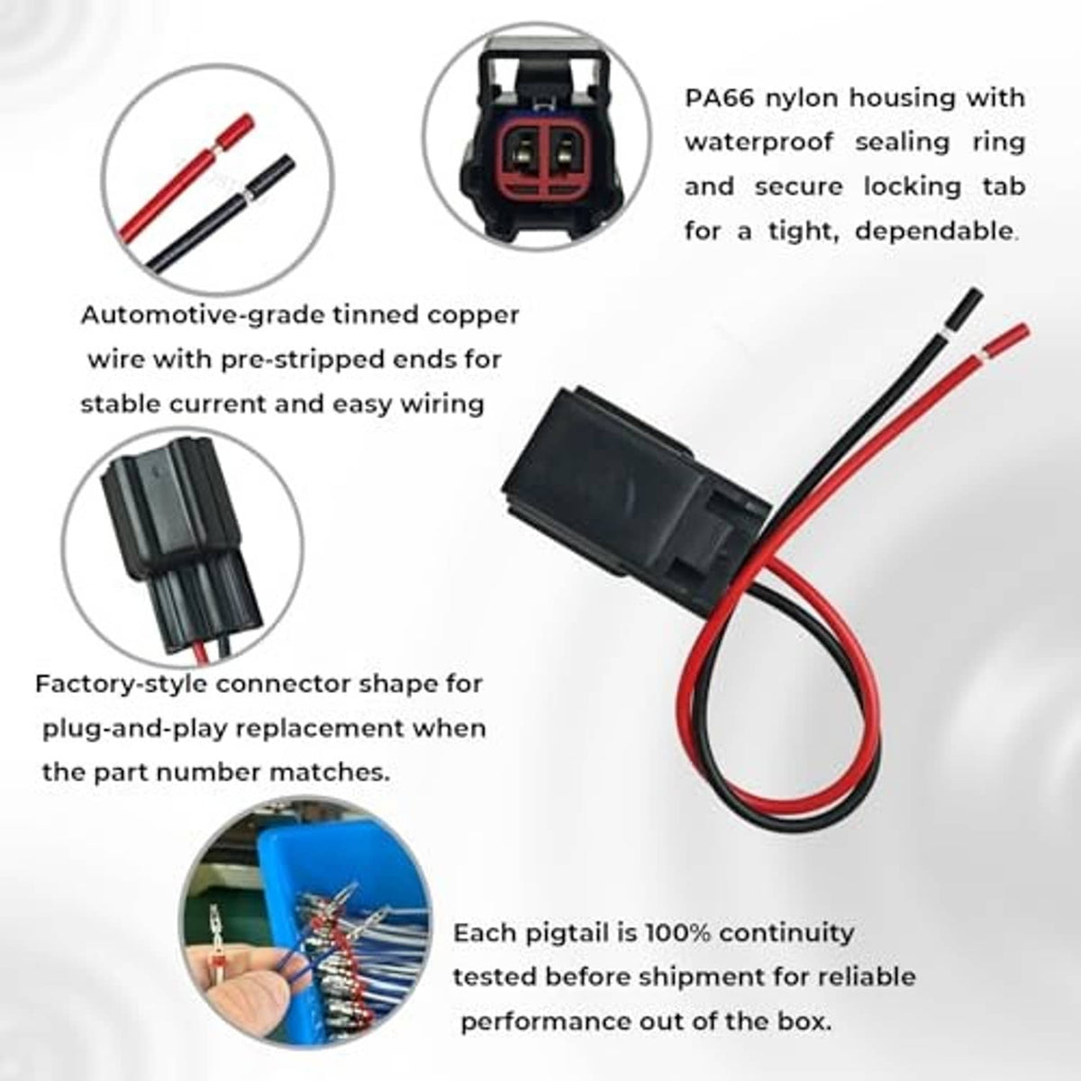 Throttle connector pigtail with pre-stripped wire ends and two-pin sealed plug
