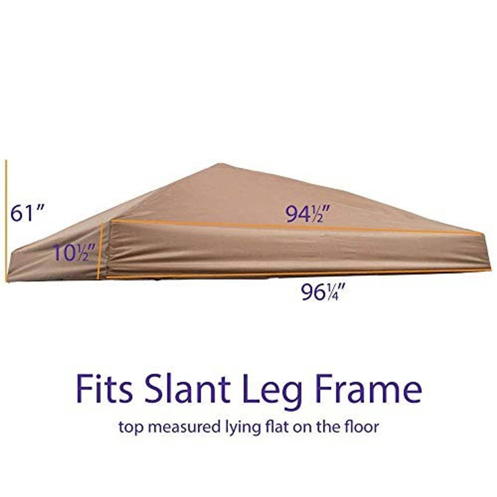Khaki replacement canopy top cover sized for slant-leg frame, measured dimensions shown