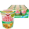 Spicy jalapeno chicken Cup Noodles pack showing green cup and 12-pack tray