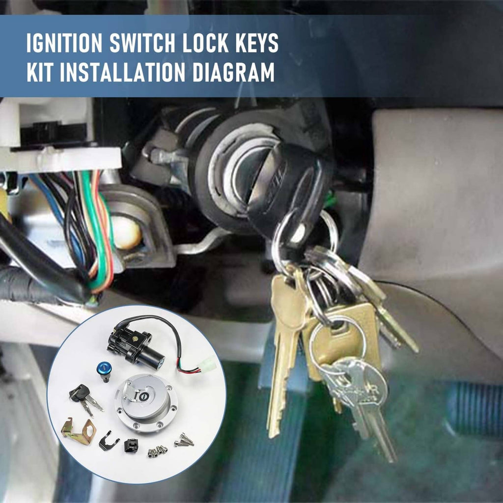 Ignition switch lock keys kit installation diagram with keys and connector parts