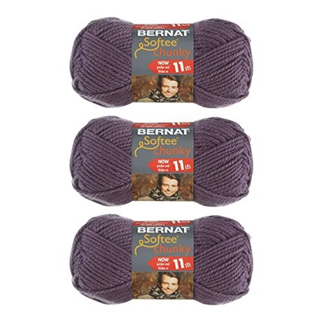 3 skeins dark mauve chunky acrylic yarn, Bernat Softee Chunky