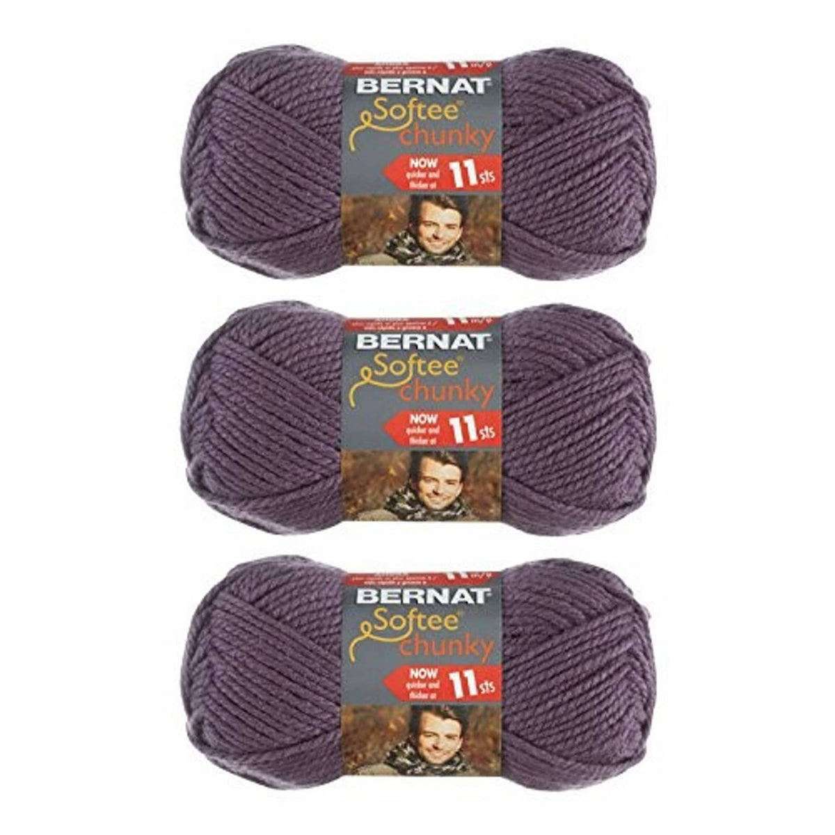 3 skeins dark mauve chunky acrylic yarn, Bernat Softee Chunky