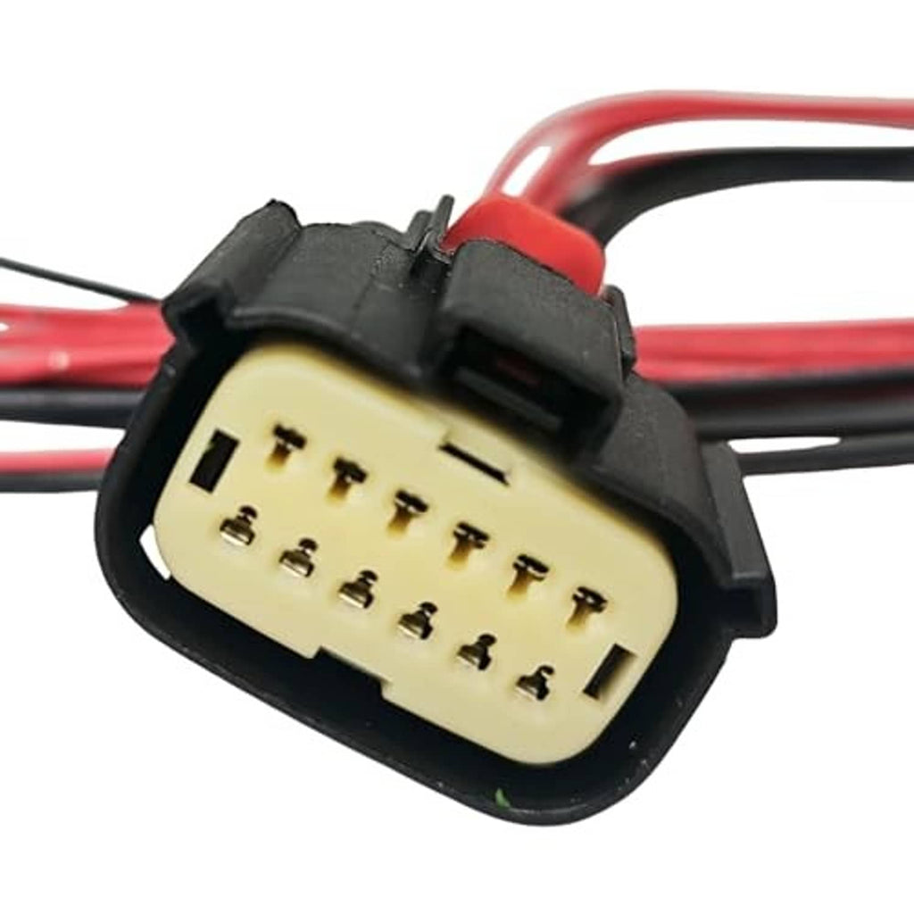 12-pin headlight connector socket with beige pin insert and red/black wires