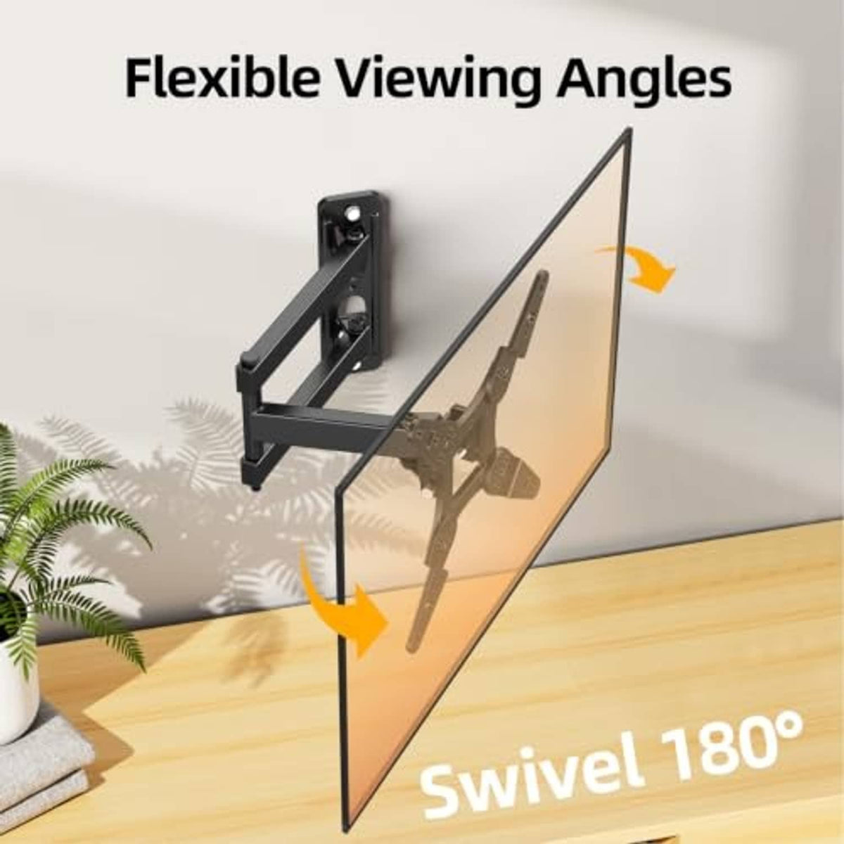 Wall-mounted full-motion TV mount with tilting swivel arms