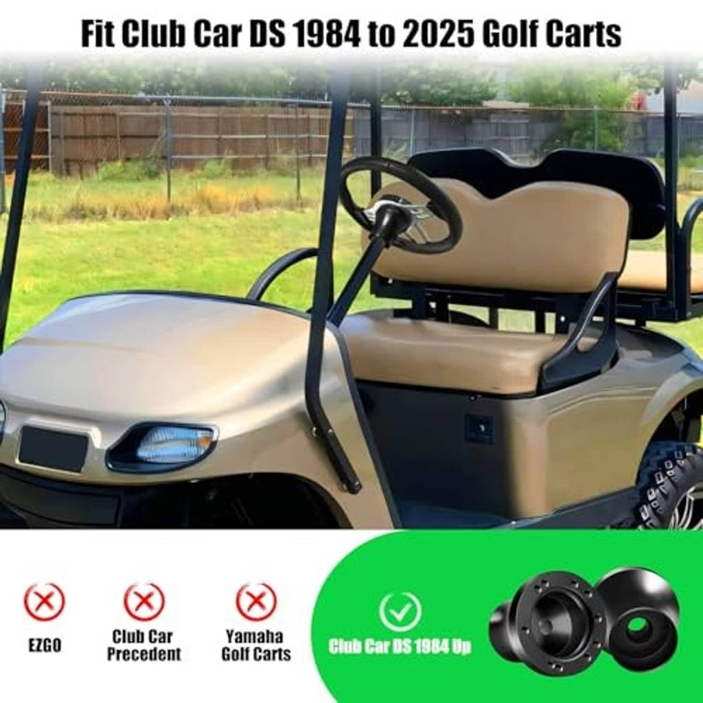 Black steering wheel adapter mounted on golf cart steering column