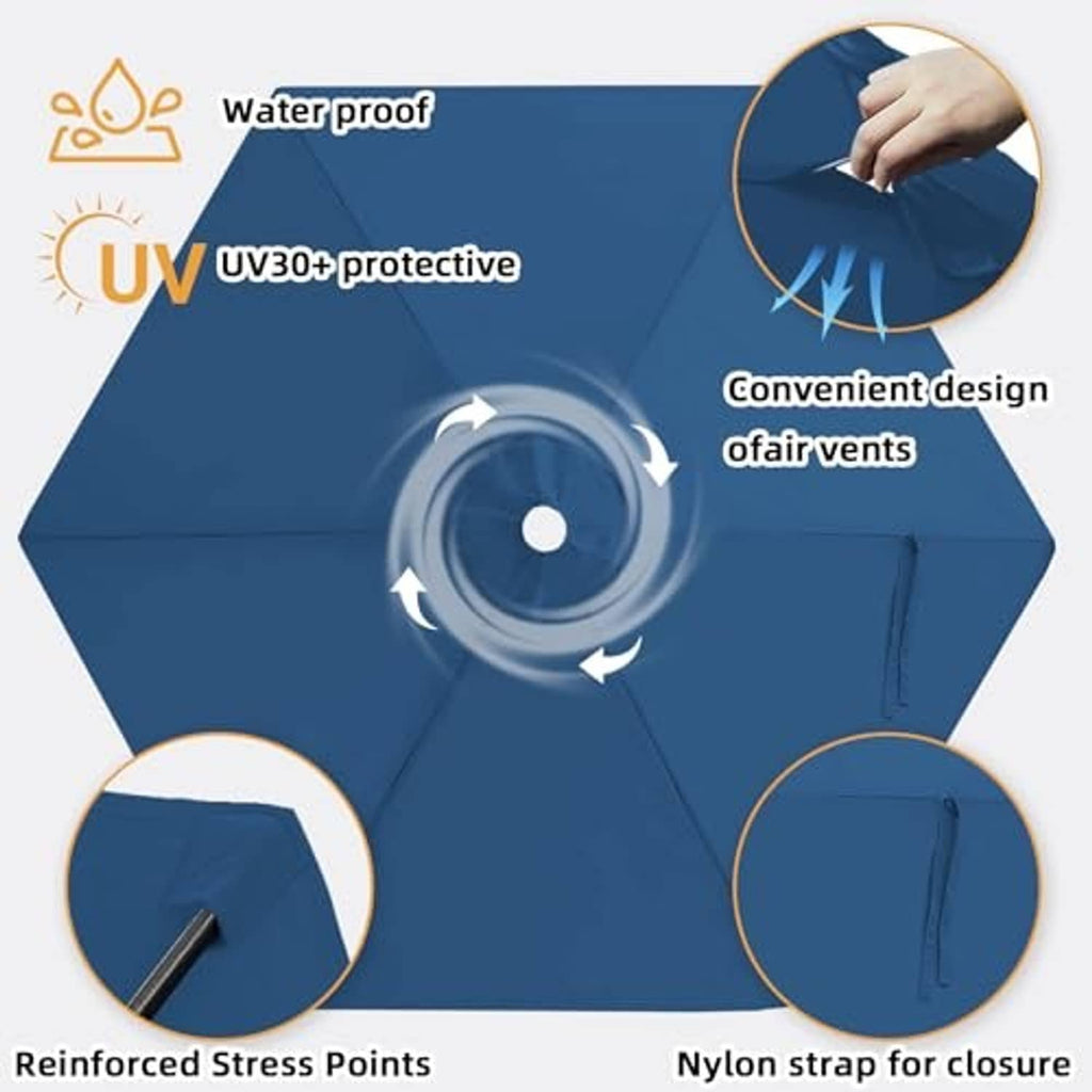 Navy blue patio umbrella replacement canopy cover with 6 ribs and center vent hole